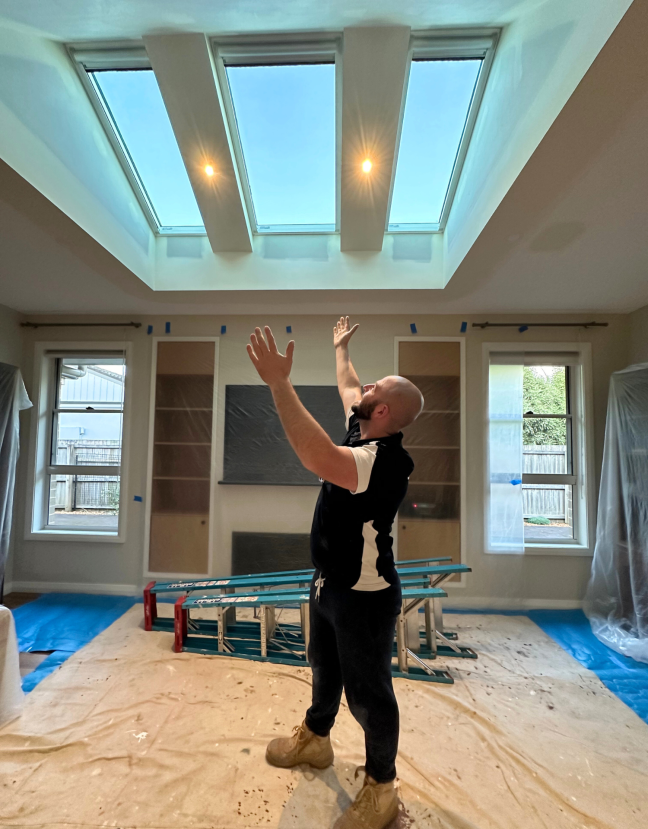 Max from Clearview Carpentry installing 3 skylight feature to home