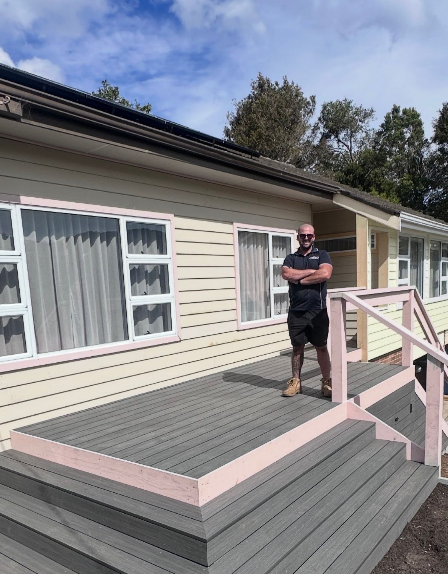 Max from Clearview Carpentry standing on new deck build on an Illawarra Home